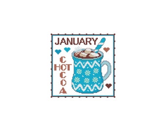 January, MUGS, A Year Of, Coffee, Tea, Hot Cocoa, Monthly, Holiday, Seasonal, Counted Cross Stitch, Cross Stitch Wonders, Digital, Download