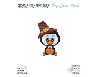 November Penguin Little Pilgrim Pumpkin Thanksgiving Holiday Counted Cross Stitch Cross Stitch Wonders PDF Pattern Chart Digital Download