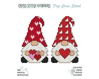 Little Gnome, Valentines, Heart, Love, Fits Wood Blank, Gnome, Cute, Counted Cross Stitch, PDF, Cross Stitch Wonders, Digital, Download