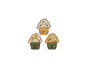 Cupcake, Series, Sunflowers, Bees, Kind, Be You, Tiered Tray, Wood Blank, Counted Cross Stitch, Digital, PDF, Pattern, Cross Stitch Wonders,