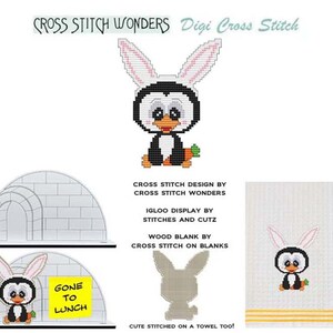 April Penguin Little Easter Eggs Bunny Rabbit Holiday Seasonal Counted Cross Stitch Cross Stitch Wonders PDF Pattern Chart Digital Download image 2