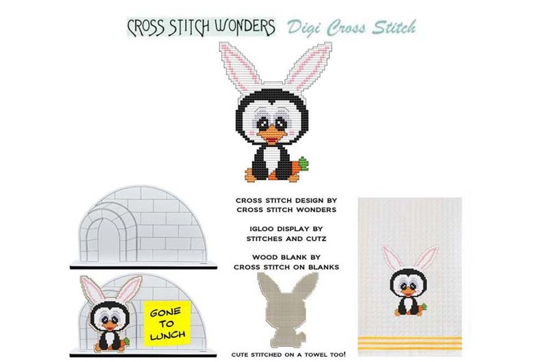 April Penguin Little Easter Eggs Bunny Rabbit Holiday Seasonal Counted Cross Stitch Cross Stitch Wonders PDF Pattern Chart Digital Download image 2