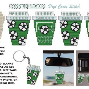 Soccer TO GO Cups, Sports, Cross Stitch, Cross Stitch Wonders, PDF, Digital, Download, Matching Wood Blank Available, Coffee, Key Fob, Score image 2