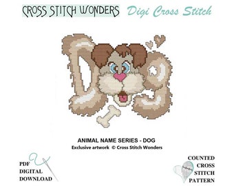 DOG, Animal Name Series, Counted Cross Stitch, Animal, Word Play, Cross Stitch Pattern, Digital Download PDF, Design by Cross Stitch Wonders