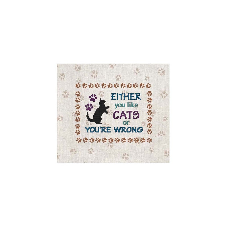 Cat, Kitten, Kitty, Either you like CATS or you're wrong, Saying, Cute, Funny, Counted Cross Stitch, PDF, Pattern, Cross Stitch Wonders image 1