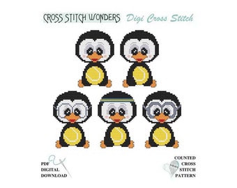 TENNIS, Sports, Ball, Penguin, Headband, Glasses, Goggles, Counted Cross Stitch, Cross Stitch Wonders, PDF, Pattern, Chart, Digital Download