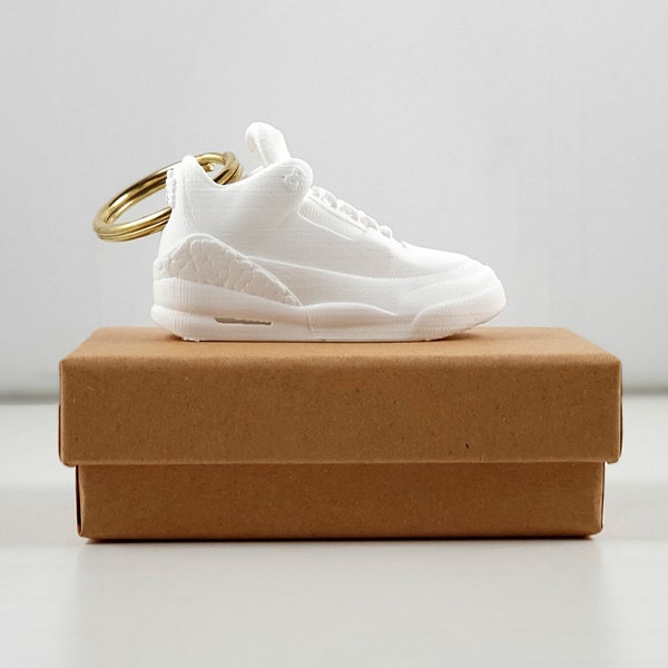 Porte-clés Nike Air Jordan 3 « Blank » blanc imprimé en 3D