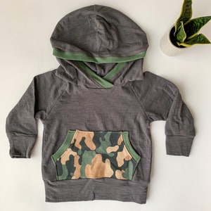 Classic tee-hoodie in gray/camo-12m, for boy, toddler hoodie, birthday gift for toddler boy