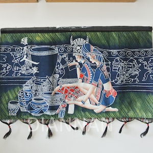 Vintage Batik ,Abstract Painting ,Tapestry, Table Matt,The Miao Child,Good Luck,Indigo Wall Hanging,Decorative Wall Hanging,More patterns