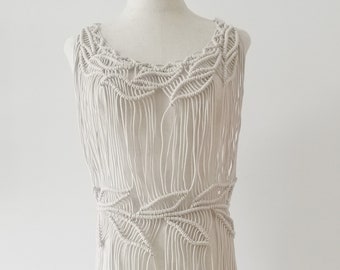 Macrame Fringe Dress – Sleeveless Cotton Blend, Boho Bridal