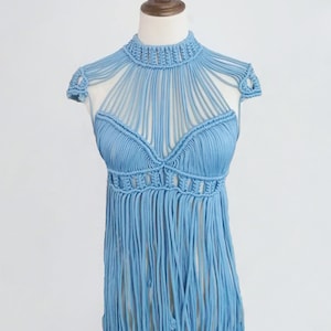 Macramé dress,Long Fringe Sleeveless,Boho Chic,Hippie,Bridal,Beach wedding,Festival fashion