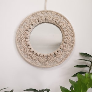 Macrame Mirror, Round Macrame Wreath, Bohemian Mirror, Wall Mirror Hanging, Blush pink Mirror, Eco Friendly Art