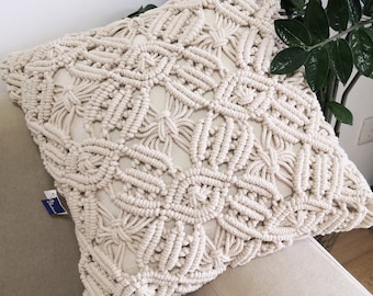 Handmade Macramé Pillow Cover, 100% Cotton Boho Cushion
