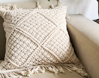 Macram\u00e9 pillow cover Boho cushion cover 100% cotton wedding pillow cover boho home decor size 18x18 and 10.6x20.8