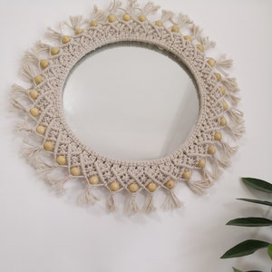 Macrame Mirror, Round Macrame Wreath, Bohemian Mirror, Wall Mirror Hanging, Blush pink Mirror, Eco Friendly Art