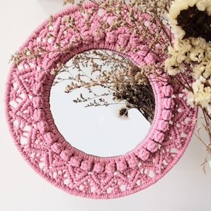Macrame Mirror, Round Macrame Wreath, Bohemian Mirror, Wall Mirror Hanging, Blush pink Mirror, Eco Friendly Art，Multi Colors.