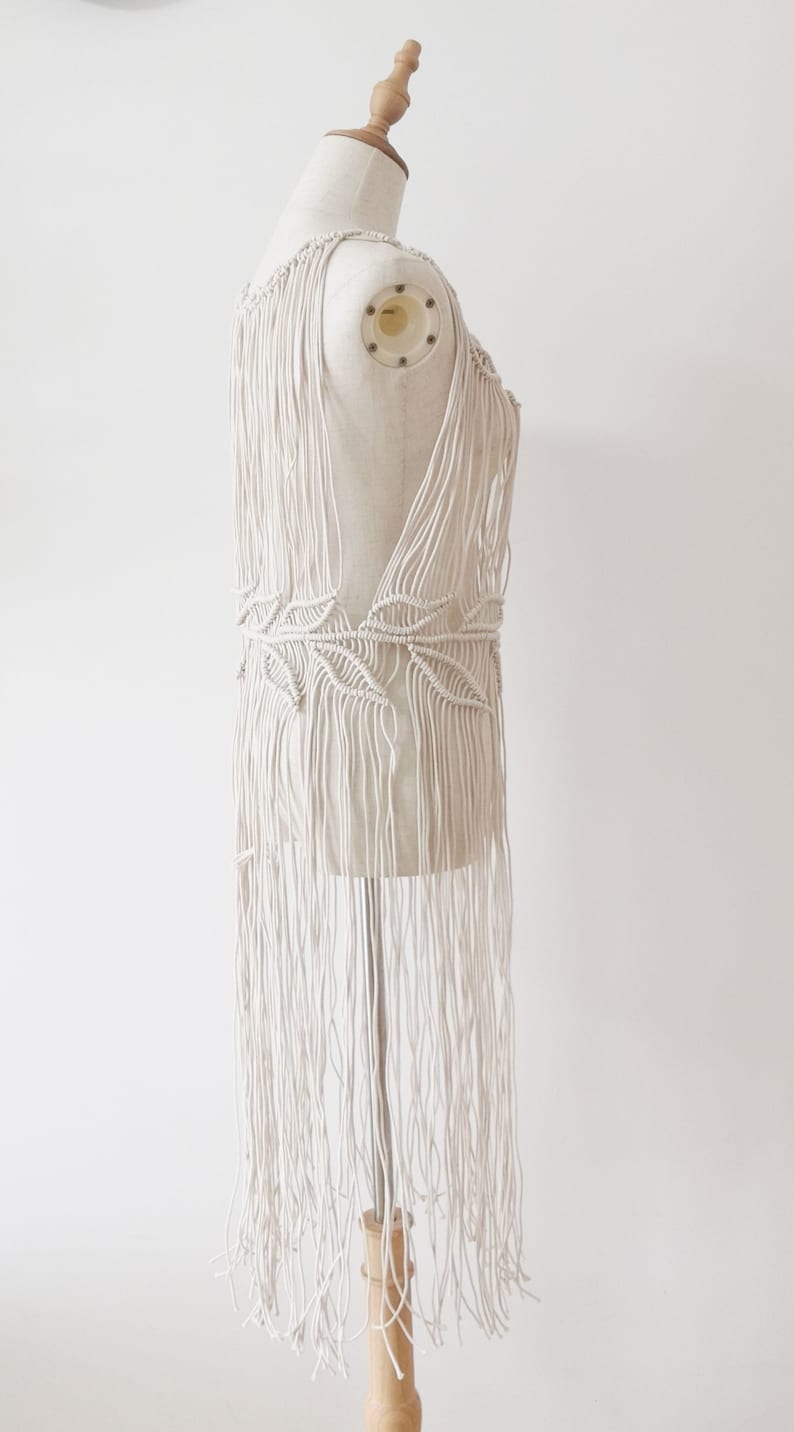 Hippie Beach wedding Boho Chic Macram\u00e9 dress- Long Fringe Sleeveless Burning Man Bridal Festival fashion