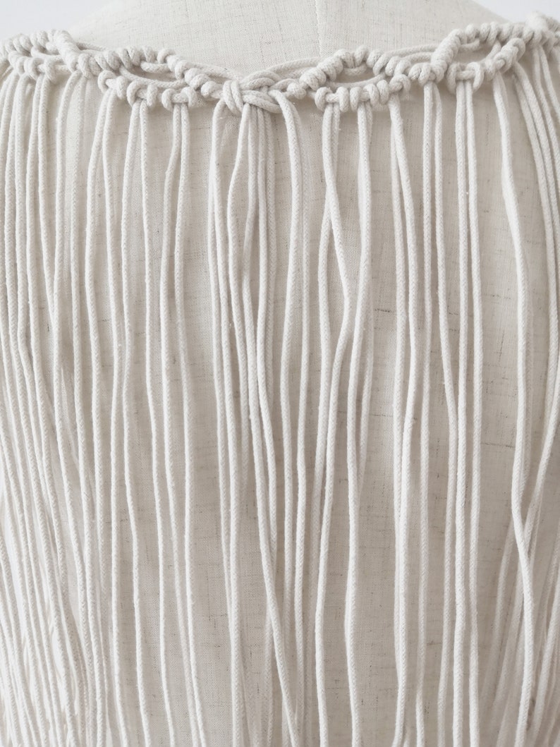 Hippie Beach wedding Boho Chic Macram\u00e9 dress- Long Fringe Sleeveless Burning Man Bridal Festival fashion