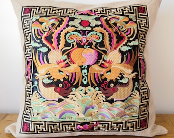 Handgemachte Batik Hmong Stickerei Kissenbezug, Boho Kissenbezug, Vintage stilvoll, Wohnkultur, chinesisches Element