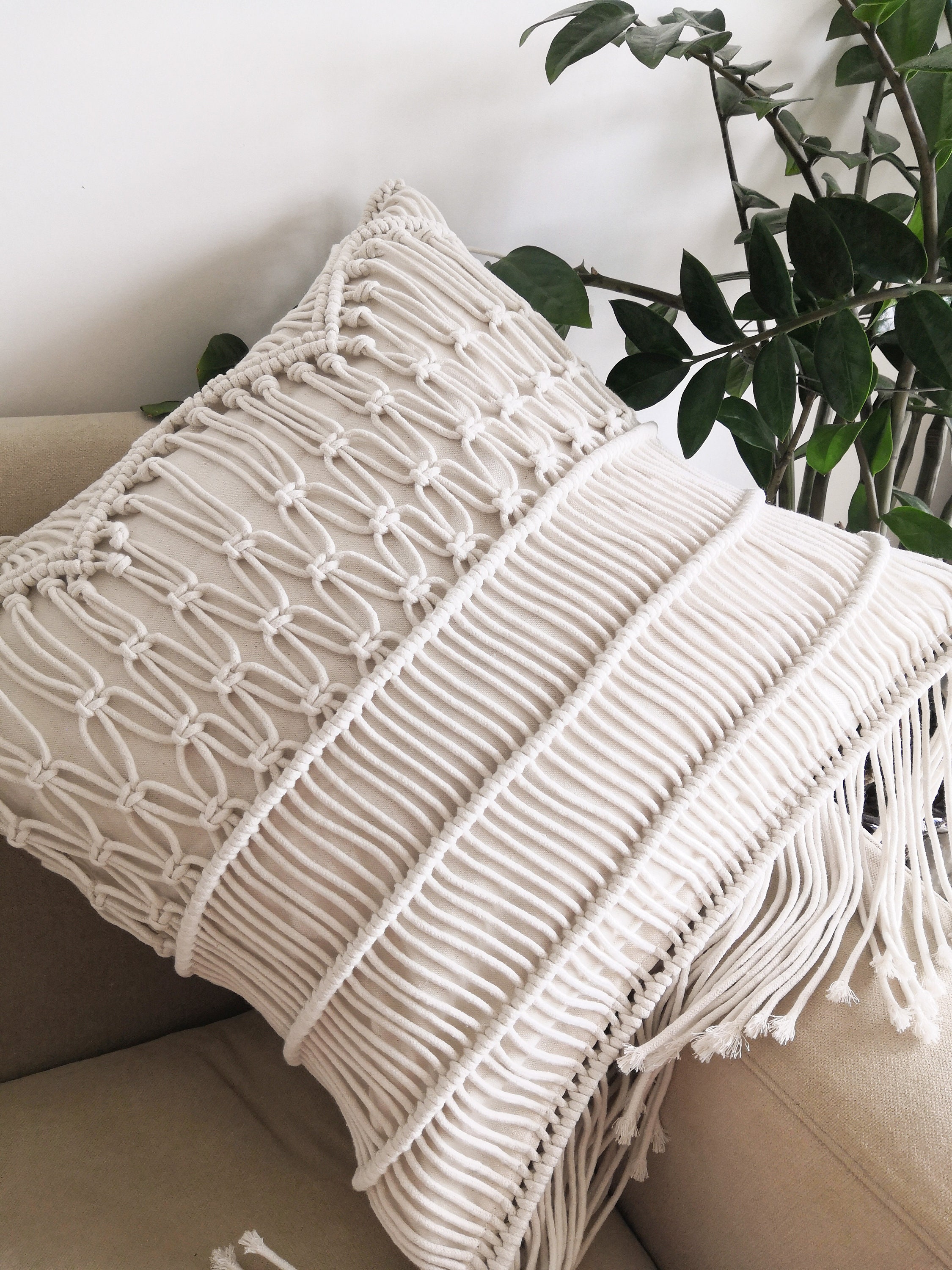 Macramé pillow cover Boho cushion cover 100 cotton wedding Etsy 日本