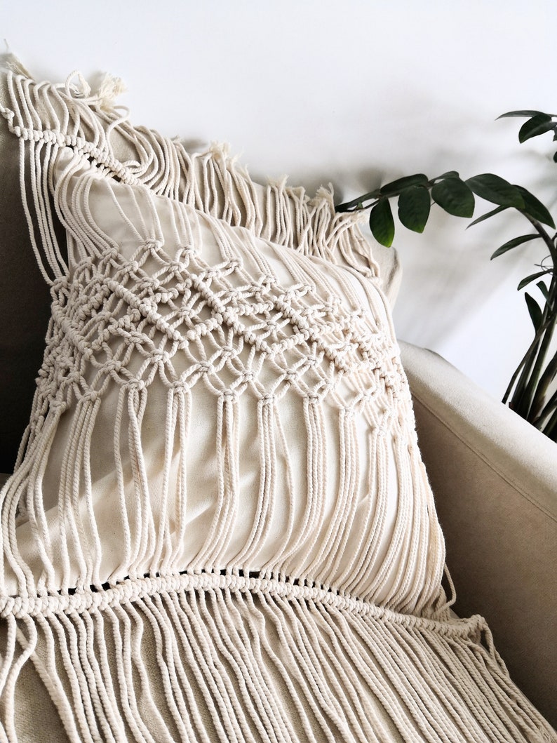 Macramé Pillow Cover Boho Cushion Cover 100 Cotton Wedding Etsy