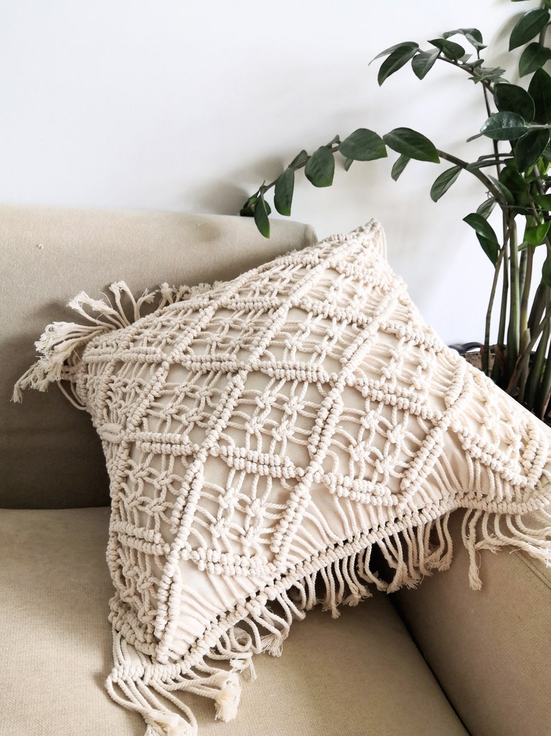 Macramé Pillow Cover Boho Cushion Cover 100 Cotton Wedding Etsy