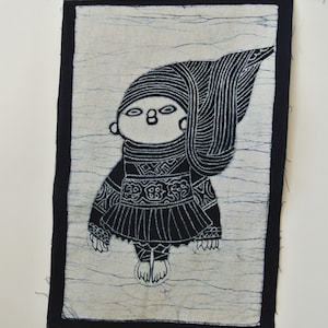 Vintage batik, abstrakt målning, vävtapet, bordsunderlägg, Miao-barnet, lycka till, indigo väggbonad