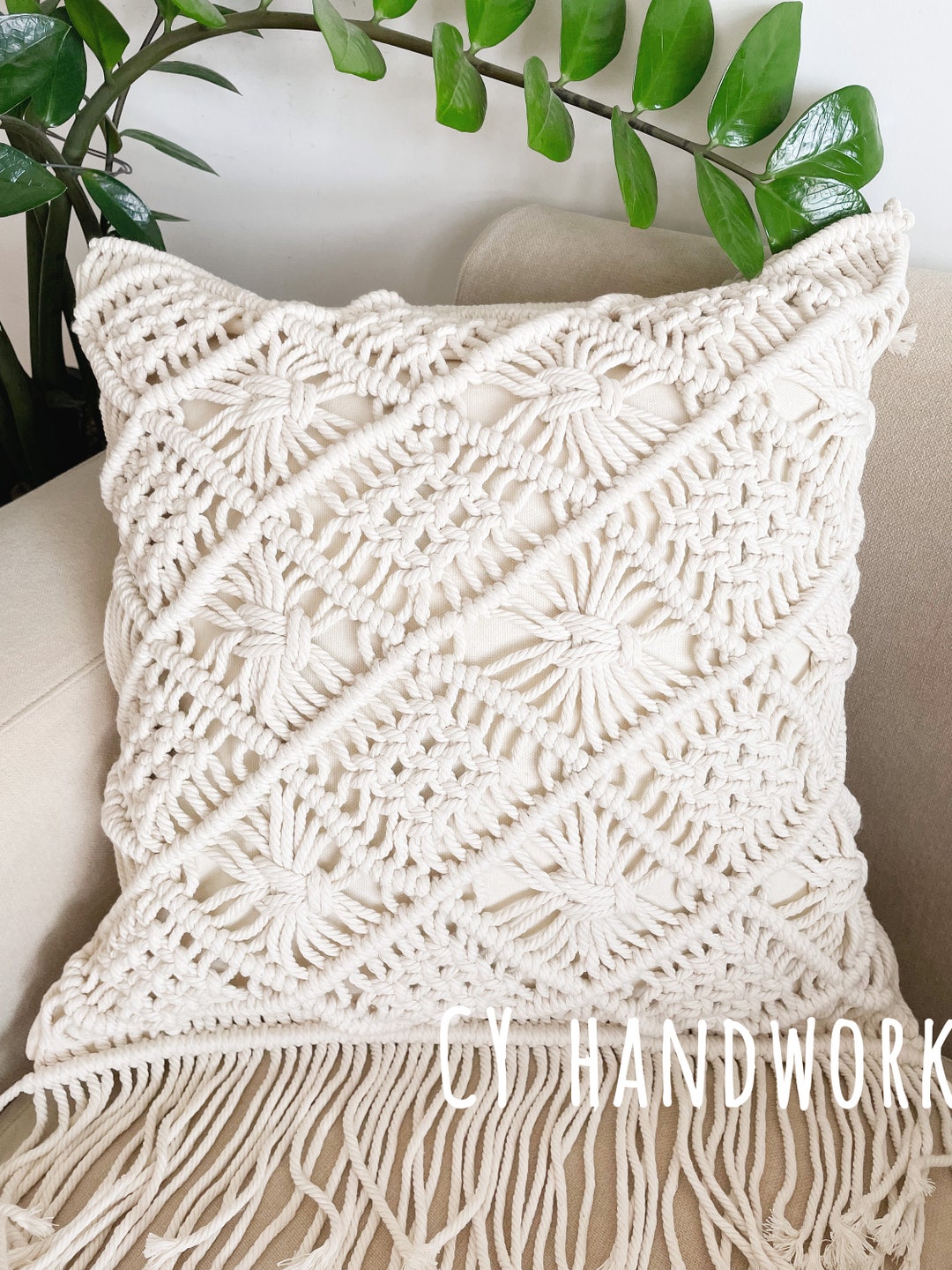 Macramé Pillow Cover Boho Cushion Cover 100% Cotton Wedding Pillow