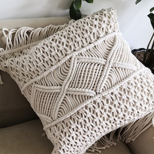 Macramé Kissenbezug Boho Kissenbezug 100 % Baumwolle Hochzeit Kissenbezug Boho Wohnkultur, Größe 18 x 18&quot; und 10.6x20.8&quot;