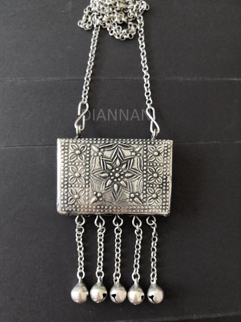 Circle design,Miao Silver Tribal Necklace Purse Necklace,Vintage Hmong Silver Boho,good luck,Hmong Jewelry