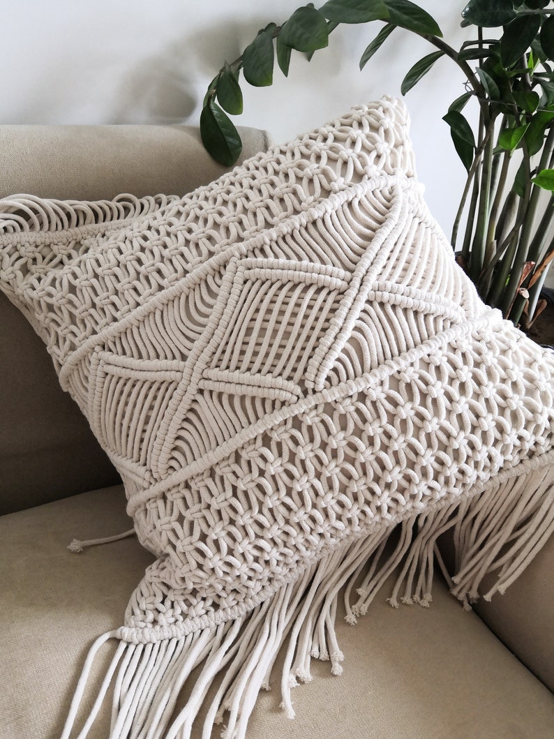 Macramé Pillow Cover Boho Cushion Cover 100 Cotton Wedding Etsy