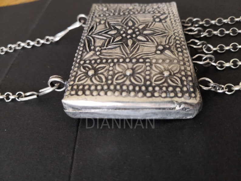 Circle design,Miao Silver Tribal Necklace Purse Necklace,Vintage Hmong Silver Boho,good luck,Hmong Jewelry