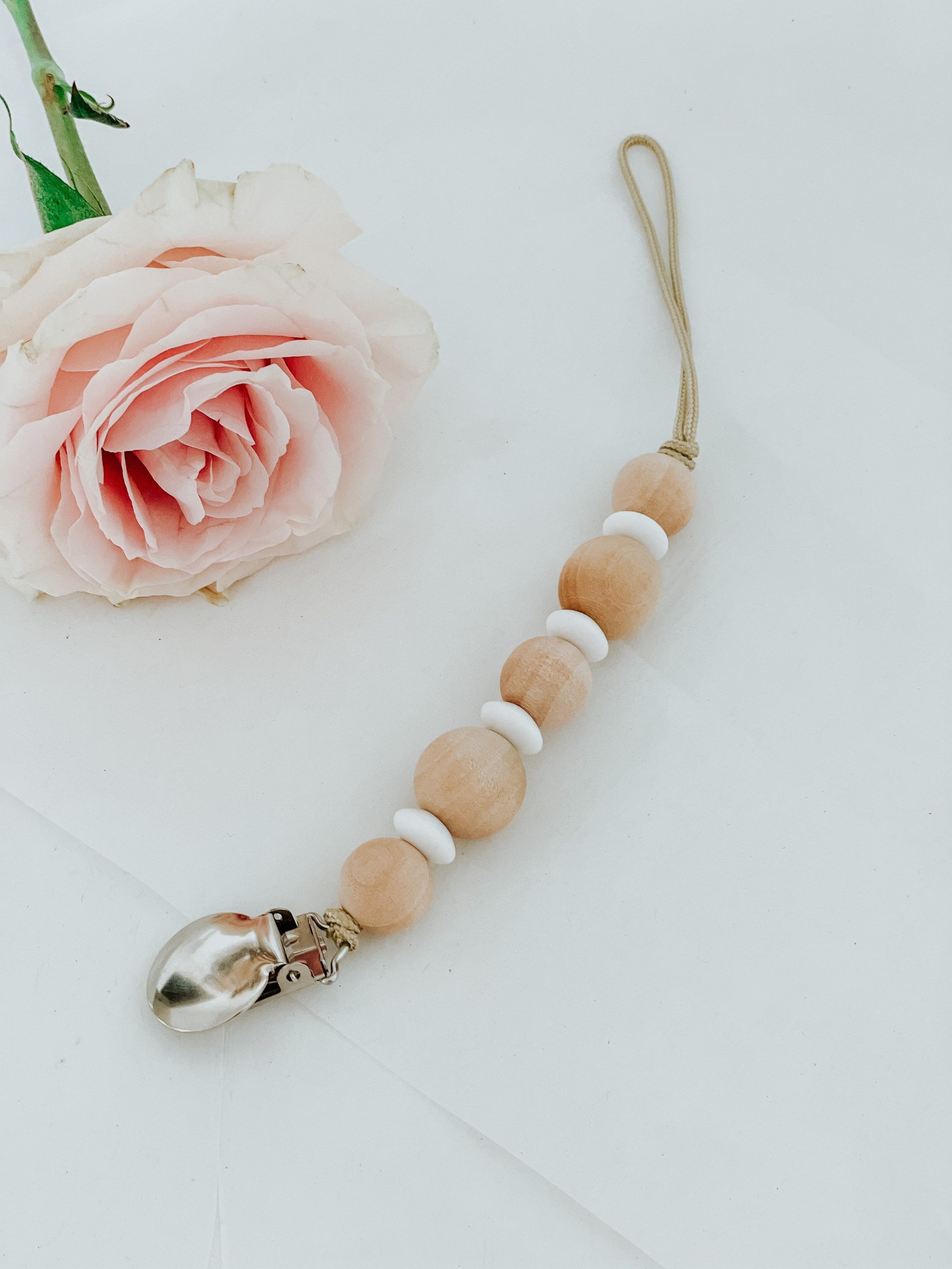 White and wood Pacifier Clip Etsy