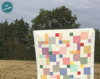 Nine Patch Pop - PDF Pattern - Beginner Quilt - Modern Quilt - FQ Friendly - Includes Different Sizes