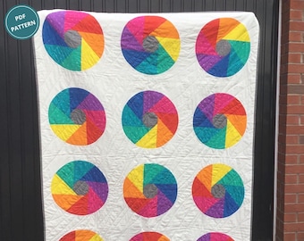 Modern Circle Quilt Anleitung: Regenbogen Design, zwei Blockgrößen (PDF Anleitung)