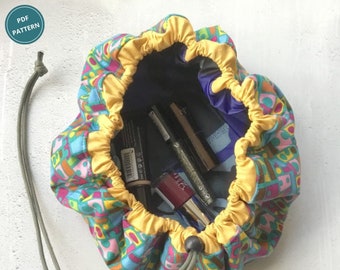 Circle Drawstring Bag PDF Pattern, Make-up bag, travel pouch the  Stash'n'Go