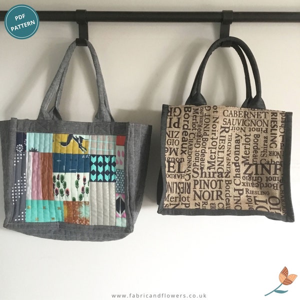 Flexi Tote  - PDF pattern - Small tote - Project bag - Lunch Bag - Reusable bag - Sewing on the go - Patchwork