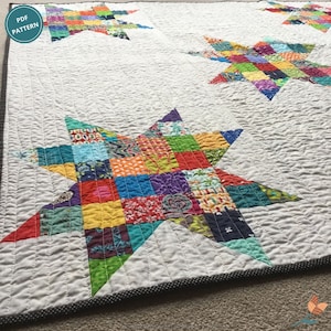Scrap Quilt and Storage Basket - PDF Pattern - Beginner - I spy quilt - Star quilt - Patchwork - Scrap Buster