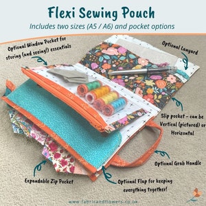 Flexi Sewing Pouch - PDF Pattern - Project Bag - Patchwork - Ideal for embroidery, cross-stitch, quilting and kids activity packs on the go.