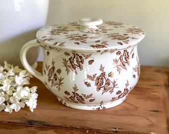 Vintage Brown Ironstone Transferware Poppy Flower Chamber Pot Minton England