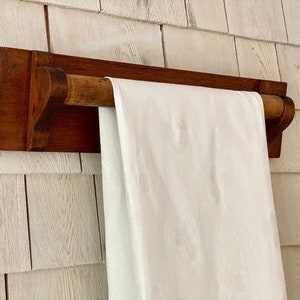 Antique Large Wood Towel Bar Hanging Rack Rustic Farmhouse Kitchen Bathroom