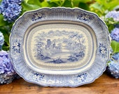 Antique Ralph Stevenson Son quot Cologne quot Transferware Platter Staffordshire England Earthenware Plate Mid 19th Century Castle River Scenery