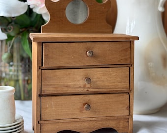 Antique 1910 Pine 3 Drawer Doll Chest Converse Free Standing Cabinet Farmhouse Counter Storage Made In Massachusetts