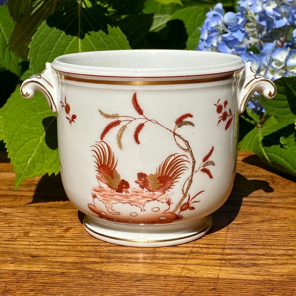 Richard Ginori Siena Rust Rooster Cachepot Double Handled Planter Pot Made In Italy White Gold Red