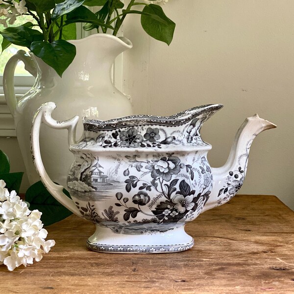 Transferware Black Teapot Etsy