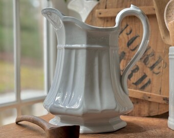 Antique Mid 19th Century White Octagon Shape Ironstone Pitcher Jug T & R Boote Pottery Burslem England 1851