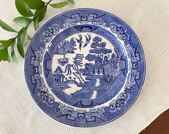 LARGE Antique Blue Willow China Porcelain Food Warmer Plate c.1891