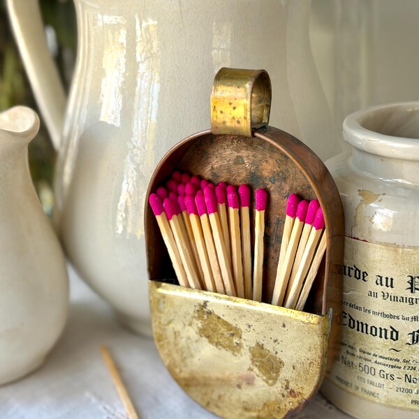 Antique Brass & Copper Match Holder Hanging Coin Holder Cup