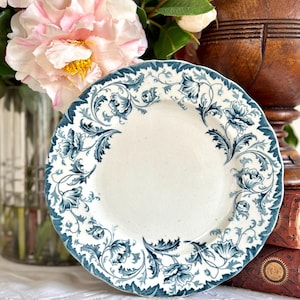 Antique Aqua Transferware Plate OPHIR Poppy Flowers William Hulme Ironstone North Rd Burslem Staffordshire England