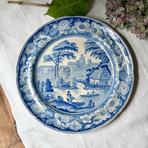 Antique Wild Rose Dinner Plate Blue Ironstone Transferware Staffordshire England